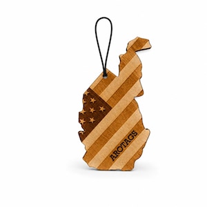 West Virginia Wooden Car Air Freshener – Patriot Flag Rearview Mirror Diffuser