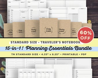 TN Standard Midori Inserts | Travelers Notebook Inserts Printable Bundle | Regular TN, Midori TN, Narrow, Instant Digital Download