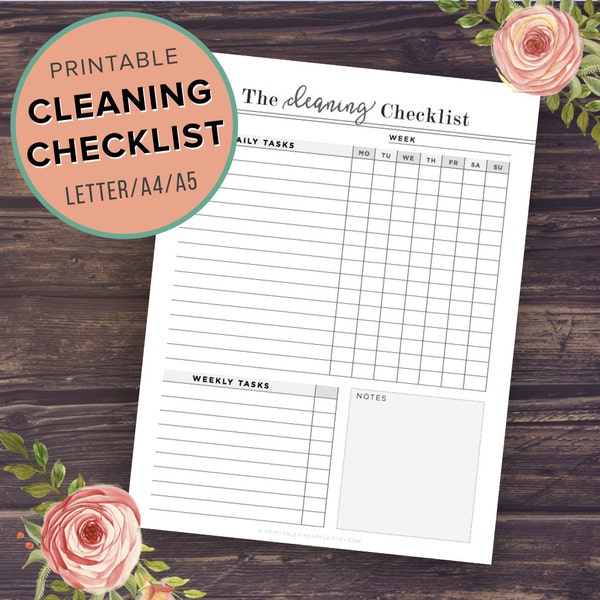 Cleaning Schedule, Printable Cleaning Checklist, Cleaning Planner, Chore Chart, Housekeeping, Weekly Cleaning, Filofax A5, Mom Planner, PDF