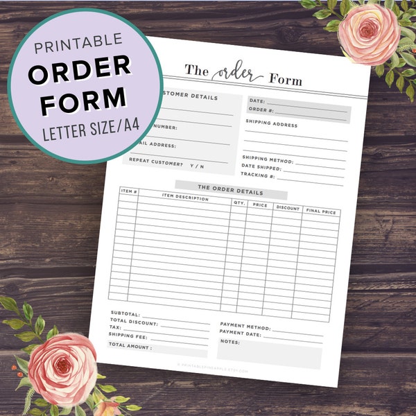 Order Form Template Printable, Custom Order Form, Business Planner, Etsy Shop Planner, Photography, Small Business Planner, Instant Download