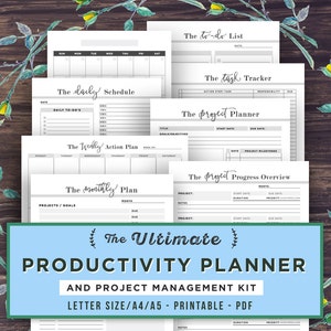 Productivity Planner Printable, Academic Planner, Project Management, Student Planner, Filofax A5, Goal Project Planner, Daily Agenda, PDF image 1