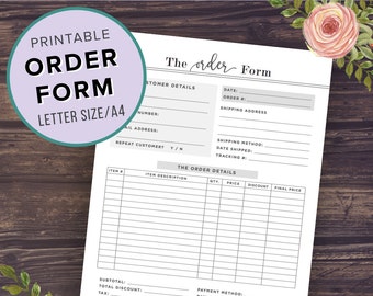 Order Form Template Printable, Custom Order Form, Business Planner, Etsy Shop Planner, Photography, Small Business Planner, Instant Download