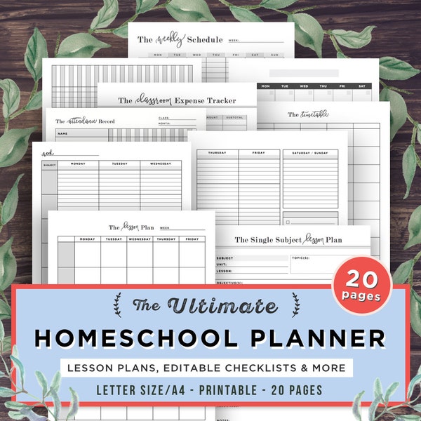 Homeschool Planner planificador imprimible, escuela mamá, profesor, planificador de lección, plan de estudios, hogar, carpeta, Agenda académica, PDF