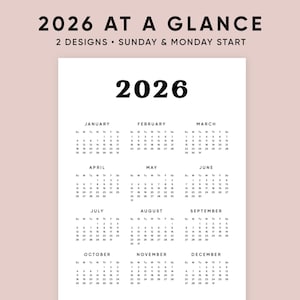 2026年カレンダー（1ページ印刷可能）、年間カレンダー、卓上カレンダー、PDF、レターサイズ、A4、月曜・日曜始まり、ミニマリスト、縦向き