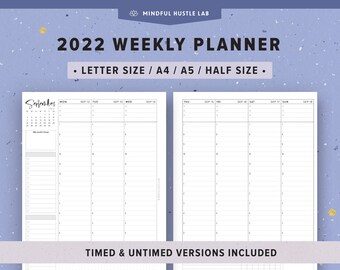 Weekly Planner Printable 2022 with Habit Tracker, Vertical | A5, Half Size, Letter, A4