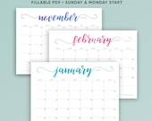 2026 Printable Calendar, Editable, 12 Month Desk Calendar, Landscape, Watercolor PDF, Letter Size, A4,