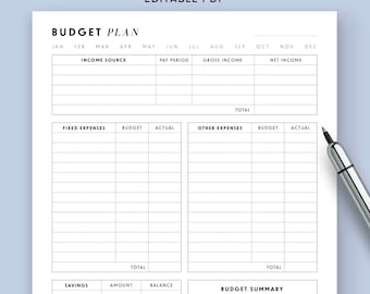 Budget Planner Printable, EDITABLE, Weekly Budget, Paycheck Planner, Monthly Finance, A5, A4, Letter, Half Size, Finance Insert, Digital PDF