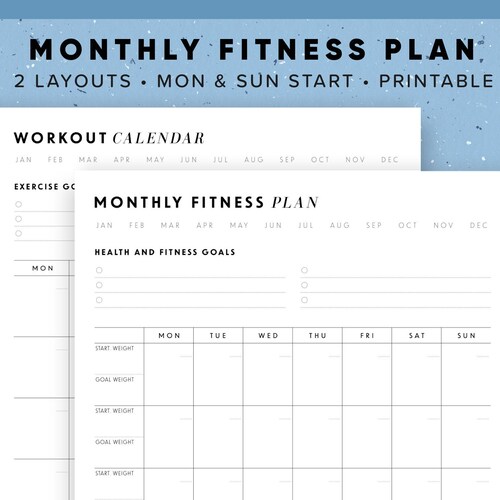 Monthly Fitness Planner Workout Calendar Printable Printable Etsy