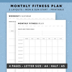 Monthly Fitness Planner, Workout Calendar Printable, Printable Fitness ...