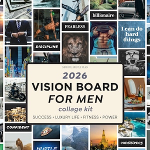 2026 Vision Board für Männer, druckbare PDF-Datei, Erfolgs-Mindset, Zieloffenbarierung, Download VisionBoard Kit, Vorlage zum Ausdrucken