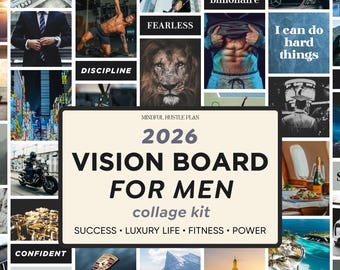 2026 Vision Board for Men, Printable PDF, Success Mindset, Goal Manifestation, Download VisionBoard Kit, Template Printables Male