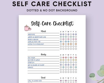 Self Care Checklist Printable, Mental Health Tracker, Bullet Journal Templates, Pre-Made Bujo Pages, A5 Planner, Letter Size, PDF Download