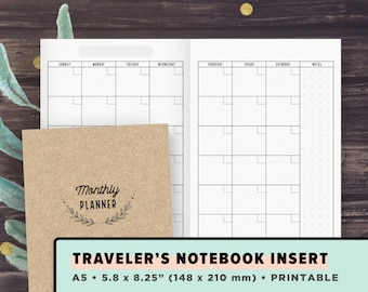 TN A5 Traveler's Notebook Inserts | Monthly Planner, Undated Month on 2 Pages | Minimalist Layout, MO2P, Foxy fix #8, Instant Download