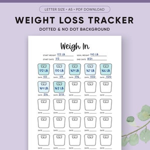 Gewichtsverlust Tracker Druckbar, Wiegen, Wöchentlicher Bullet Journal Planer Seiten, A5 Bujo Journal Vorlage, Briefgröße, Waage, Bujo