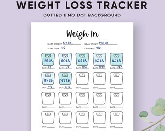 Gewichtsverlust Tracker Druckbar, Wiegen, Wöchentlicher Bullet Journal Planer Seiten, A5 Bujo Journal Vorlage, Briefgröße, Waage, Bujo