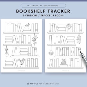 Rastreador de libros imprimible, registro de lectura de estantería, diario de lectura, plantilla de libros para leer, libros que he leído, descarga instantánea, tamaño carta, A4