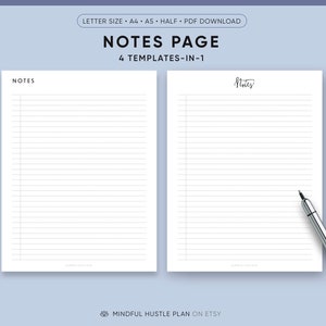 Notes Planner Pages Printable | Notebook Pages, Meeting Notes template, to do list printable, shop, A4, A5, US Letter Size, INSTANT DOWNLOAD