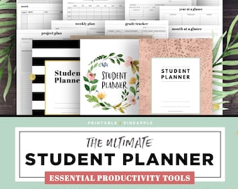 Student Planner Printable, Academic Planner Printable, College Student Planner, Productivity Project Agenda, High school, A5, Half Size