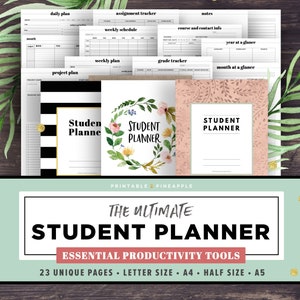 Student Planner Printable, Academic Planner Printable, College Student Planner, Productivity Project Agenda, High school, A5, Half Size image 1