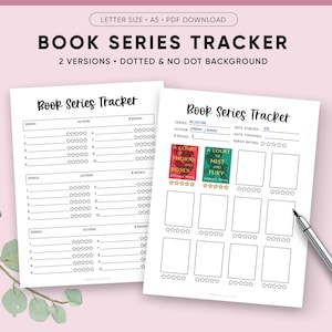 Rastreador de series de libros imprimible, páginas de diario, A5, carta, diario de lectura, planificador de lectura, rastreador de libros, bullet journal prefabricado, PDF