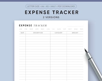 Expense Tracker Printable, Wöchentlicher Ausgabenplaner, Monatlicher Budgetplaner Einsätze, Persönliche Steuern, US Letter, A4, A5, halbe Größe