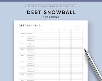 Debt Snowball Tracker Printable, Debt Payoff Payment Log | Personal Finance Inserts, A5, Half Size, Letter Size, A4, Digital Download