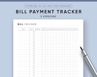 Bill Payment Tracker, Bill Organizer, Bill Tracker, Bill Due Planner, Monthly Bill Tracker, Weekly Budget Planner, Checklist, PRINTABLE PDF