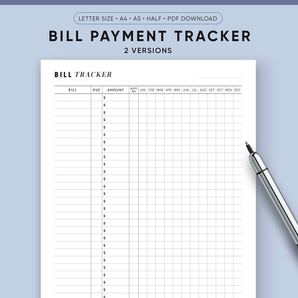 Bill Payment Tracker, Bill Organizer, Bill Tracker, Bill Due Planner, Monthly Bill Tracker, Weekly Budget Planner, Checklist, PRINTABLE PDF