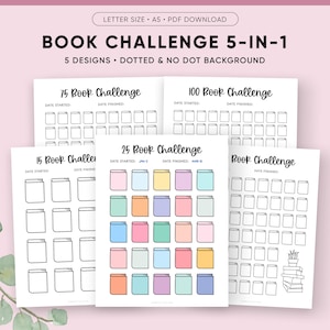 Desafío de lectura, Desafío de 25 libros, Desafío de 50 libros, 75, 100, Diario de lectura imprimible, Seguimiento de libros, A5, Carta PDF, Bullet Journal