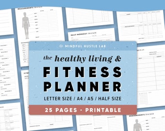 Fitness Planner Printable Bundle, Weight Loss Tracker Printable, Health Journal, Workout Log, PDF, Letter Size, A5, Half Size, A4