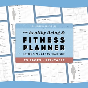 Fitness Planner Printable Bundle, Weight Loss Tracker Printable, Health Journal, Workout Log, PDF, Letter Size, A5, Half Size, A4 image 1