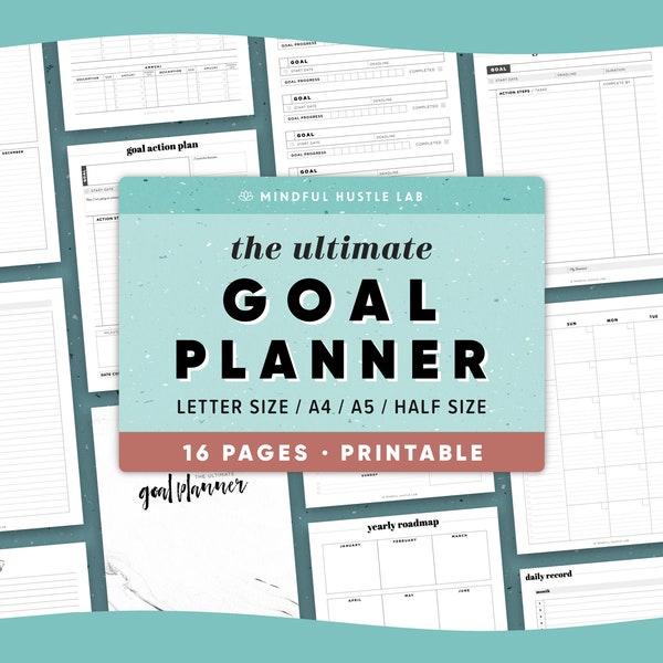 Goal Planner Printable 2021, Goal Digger, Goal Tracker, Goal Board, Goal Setting, Productivity Goals, Filofax A5, Half Size, PDF