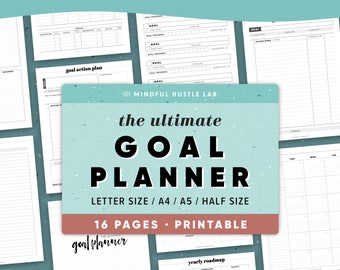 Goal Planner Printable 2021, Goal Digger, Goal Tracker, Goal Board, Goal Setting, Productivity Goals, Filofax A5, Half Size, PDF