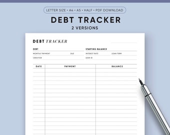 Debt Tracker Printable, Debt Snowball, Finance Planner Inserts, Debt Payoff, debt free, debt repayment planner, half size, A5, A4, Letter