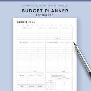 Budget Planner Printable, EDITABLE, Weekly Budget, Paycheck Planner, Monthly Finance, A5, A4, Letter, Half Size, Finance Insert, Digital PDF