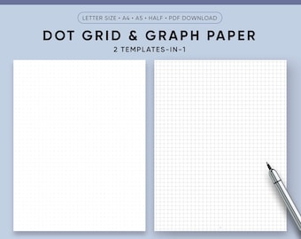 Bullet Journal Template, GRAPH paper and Dot Grid, Half Size, Letter Size, A5, A4, Filofax Refills, bujo sheets planner, Instant Download