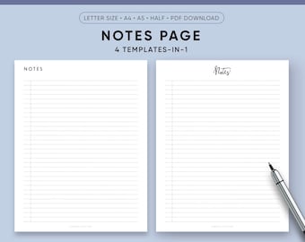 Plannerpagina's voor notities afdrukbaar | Notitieboekpagina's, sjabloon voor vergadernotities, takenlijst afdrukbaar, shop, A4, A5, US Letter-formaat, INSTANT DOWNLOAD