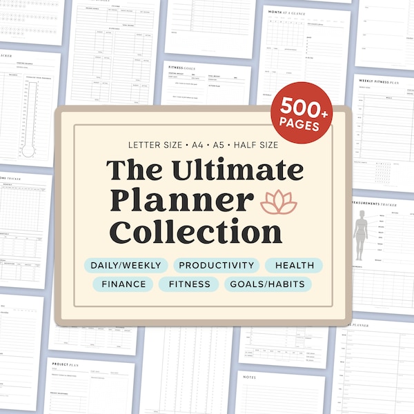 Printable Planner Bundle, Daily Productivity, Finance, Fitness Planner, Weekly, Life Planner, A5 inserts, Half, A4, Letter, Mom, PDF