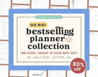 Printable Planner Bundle 5-in-1, Daily Productivity, Finance, Fitness, Mom Planner, A5 inserts, Half A4, Letter, Life Planner, PDF