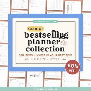 Planificador imprimible 5 en 1, productividad diaria, finanzas, fitness, planificador para mamás, hojas A5, media hoja A4, carta, planificador de vida, PDF