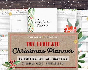 Christmas Planner Printable, 2024 Holiday Planner Kit, Gift Planner, Party Organizer, Thanksgiving, A5, Half Letter Size, Xmas, Digital
