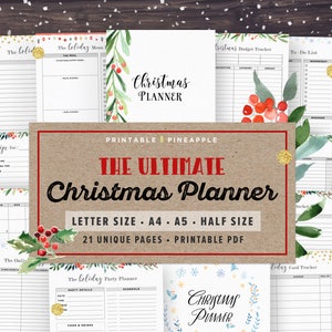 Planejador de Natal para impressão, Kit de planejador de feriados de 2024, Planejador de presentes, Organizador de festas, Ação de Graças, A5, Tamanho de meia carta, Natal, Digital