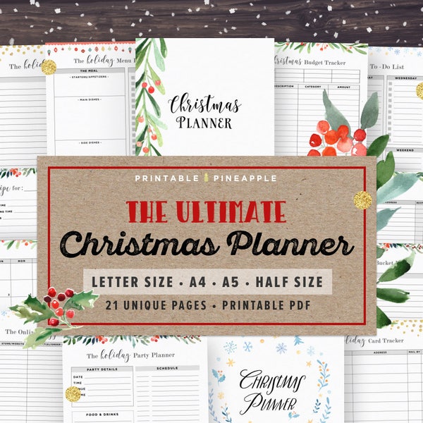 Christmas Planner Printable, 2021 Holiday Planner Kit, Gift Planner, Party Organizer, Thanksgiving, A5, Half Letter Size, Xmas, Digital