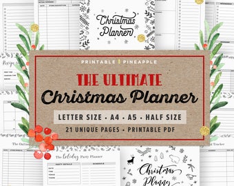 Christmas Planner Kit, Printable Christmas Planner Inserts in Black and White - Holiday Planner Pages, Xmas Craft Ideas, Cover, 2019