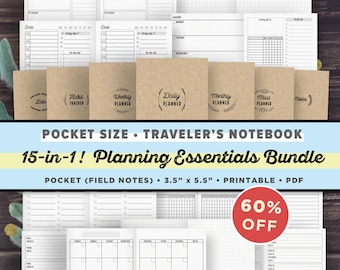 Pocket Size Traveler's Notebook Inserts Printable | Planning Essentials Bundle | TN Pocket, Field Notes Size, Foxy Fix #2 | Instant Download