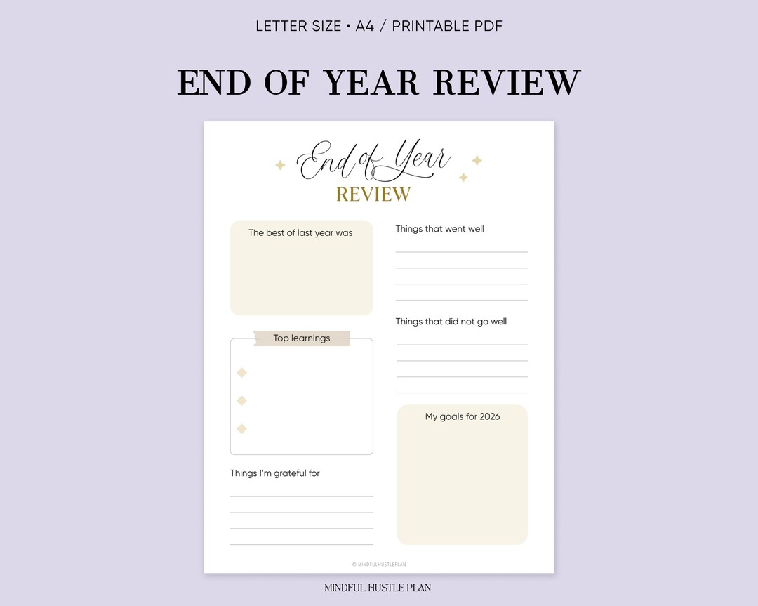 End of Year Review Worksheet, 2025 2026 Yearly Review, Year in Review ...
