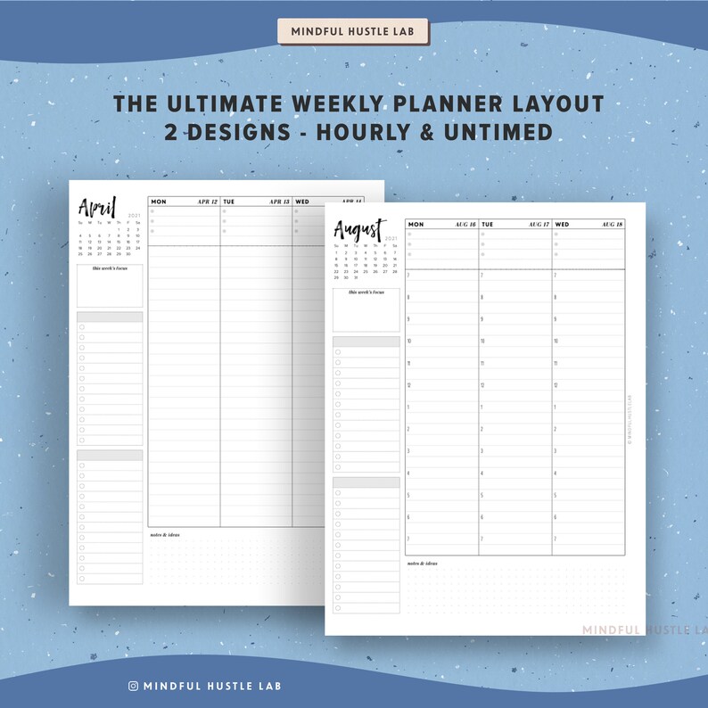 weekly planner printable 2021 vertical daily hourly