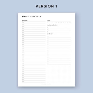 May include: A black and white printable daily schedule planner with sections for schedule, date, today's priorities, and a to-do list. The planner has a minimalist design with a dotted background.