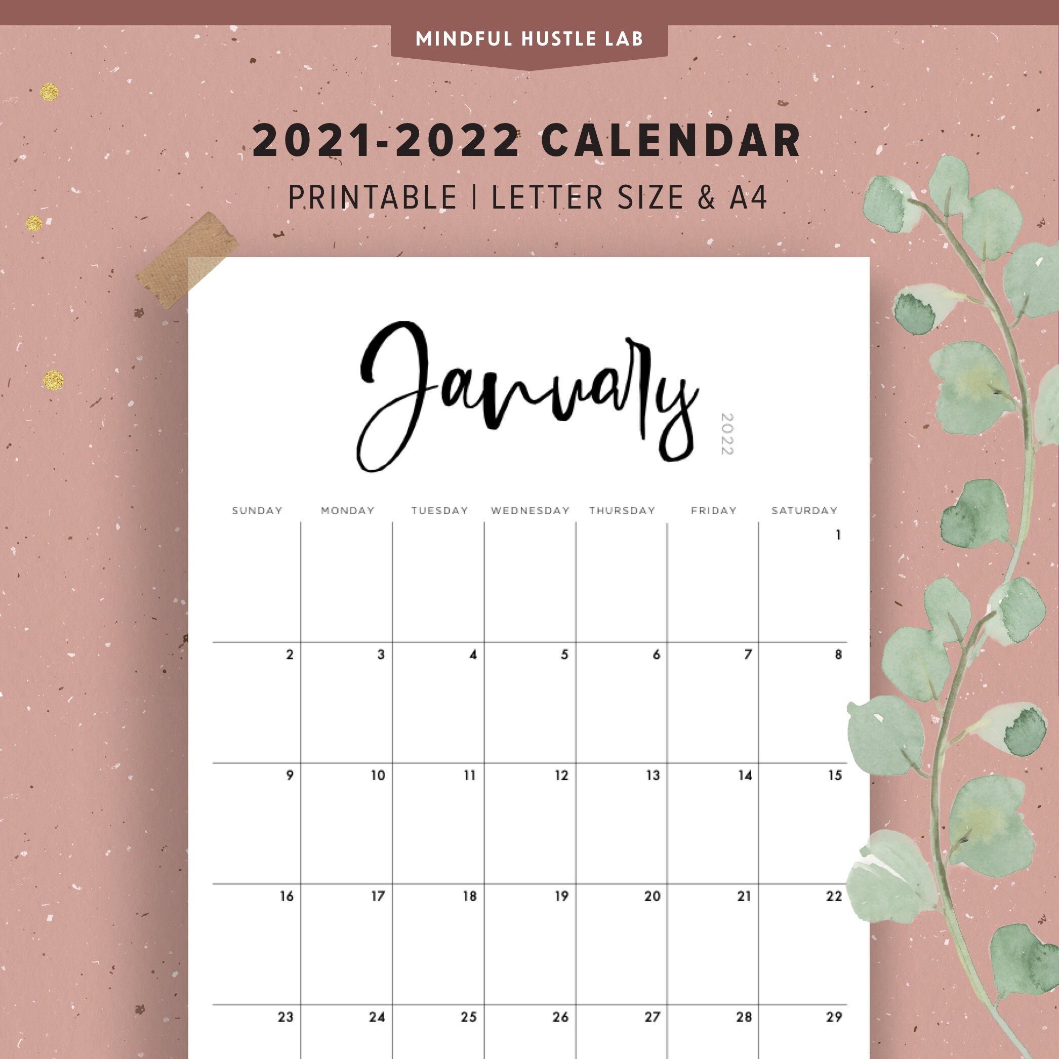 2021-2022 Calendar Printable Digital Calendar Template | Etsy