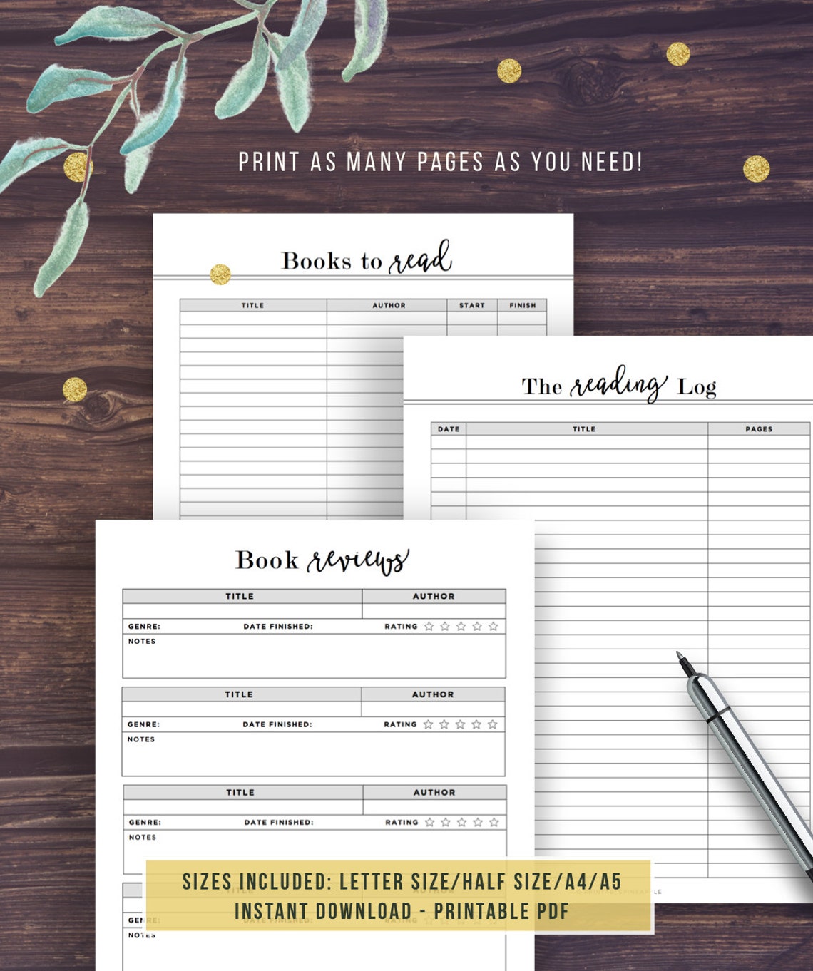 Reading Journal Reading Log Printable Book Journal Student - Etsy